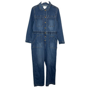 Women's XL Celebrity Pink Denim Cotton Blend Button Jumpsuit Coveralls